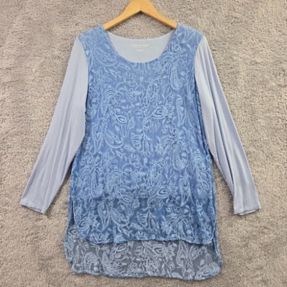 Soft Surroundings Adele Tunic Women PL Petite Large Blue Silk Paisley Embroidery